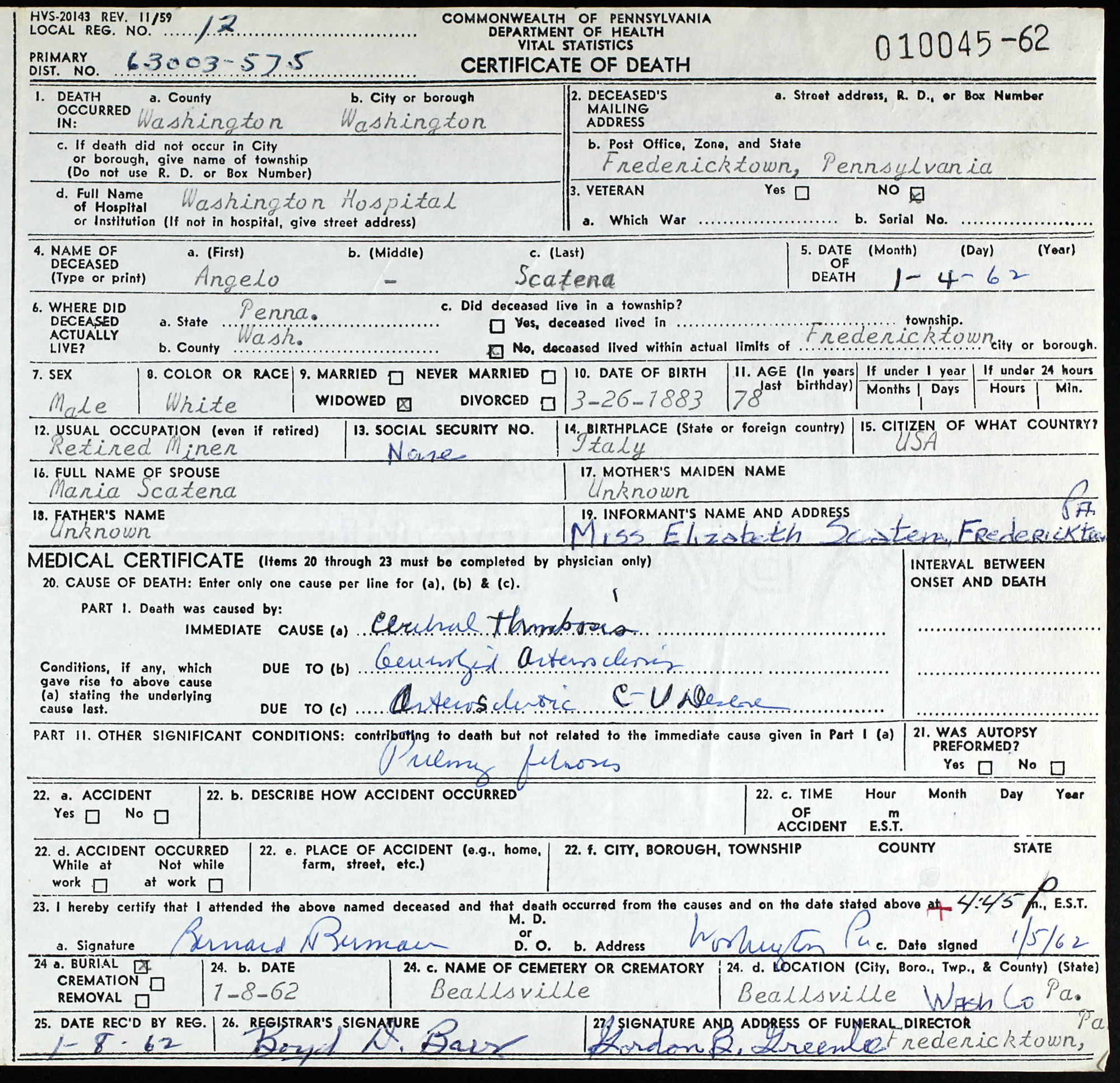 death certificate